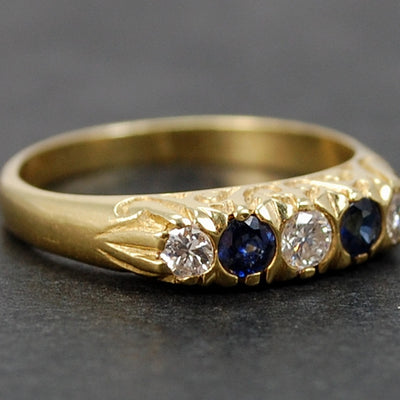 Victorian 18ct Yellow Gold Sapphire and Diamond 5 Stone Ring