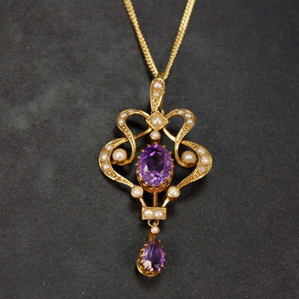 15ct Gold Victorian Amethyst and Pearl Pendant
