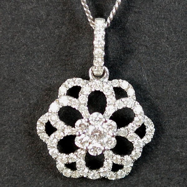 18ct White Gold Flower Cluster Diamond Pendant