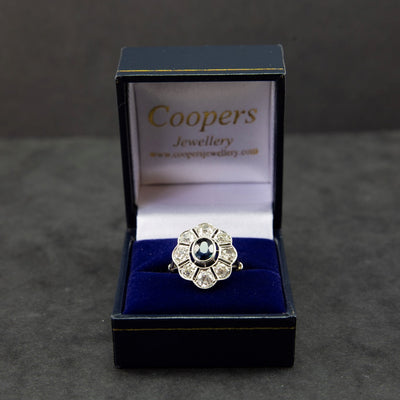 Art Deco Platinum Sapphire & Diamond Oval Cluster Ring