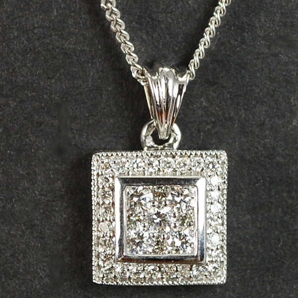 18ct White Gold Square Diamond Pendant