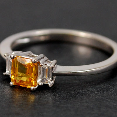 18ct White Gold Yellow Sapphire and Diamond 3 Stone Ring