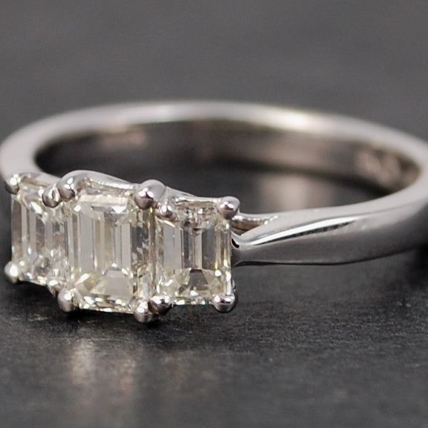 18ct White Gold 3 Stone Emerald Cut Diamond Ring