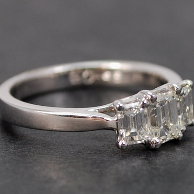 18ct White Gold 3 Stone Emerald Cut Diamond Ring