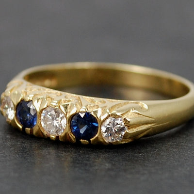 Victorian 18ct Yellow Gold Sapphire and Diamond 5 Stone Ring