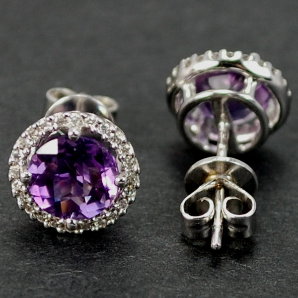 18ct White Gold Amethyst and Diamond Cluster Stud Earrings