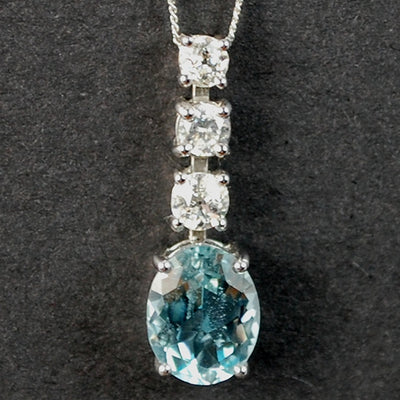 18ct White Gold Aquamarine and Diamond Pendant
