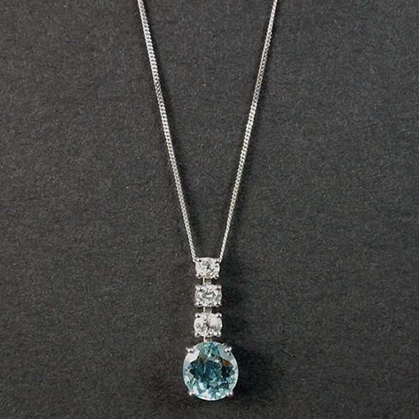 18ct White Gold Aquamarine and Diamond Pendant