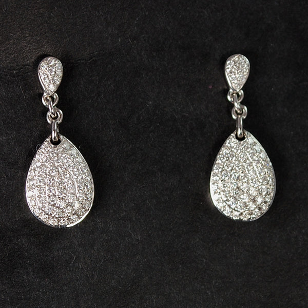 18ct White Gold Pave Set Diamond Drop Earrings