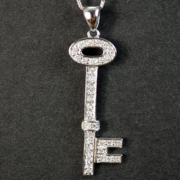 18ct White Gold Diamond Key Pendant