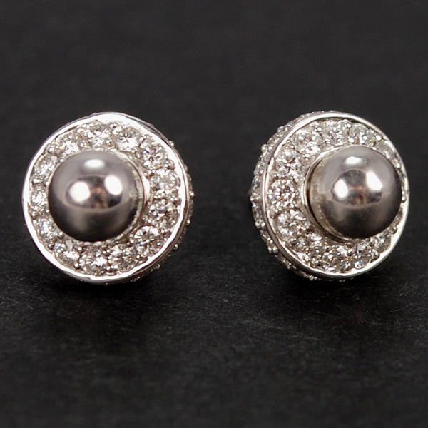 18ct White Gold Diamond and Ball Stud Earrings