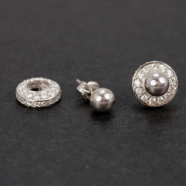 18ct White Gold Diamond and Ball Stud Earrings