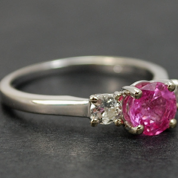 18ct White Gold 3 Stone Pink Sapphire and Diamond Ring