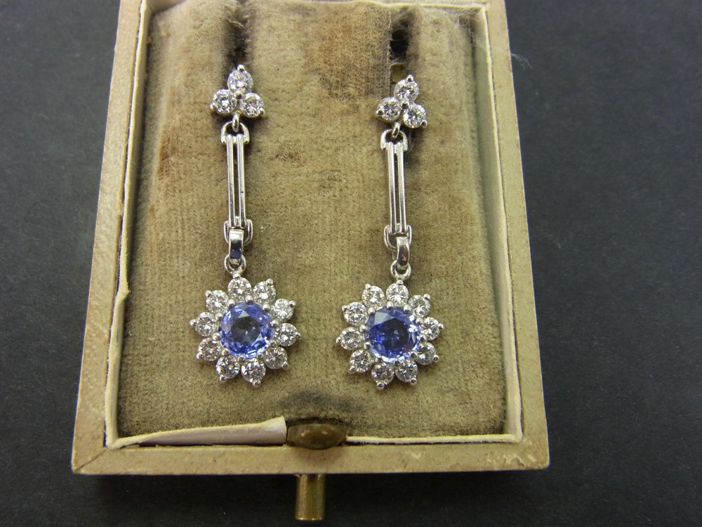 Sapphire and Diamond 18ct Gold Drop Earrings