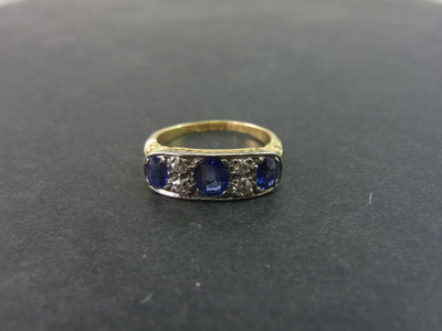 18ct yellow gold Sapphire and Diamond Bar Ring