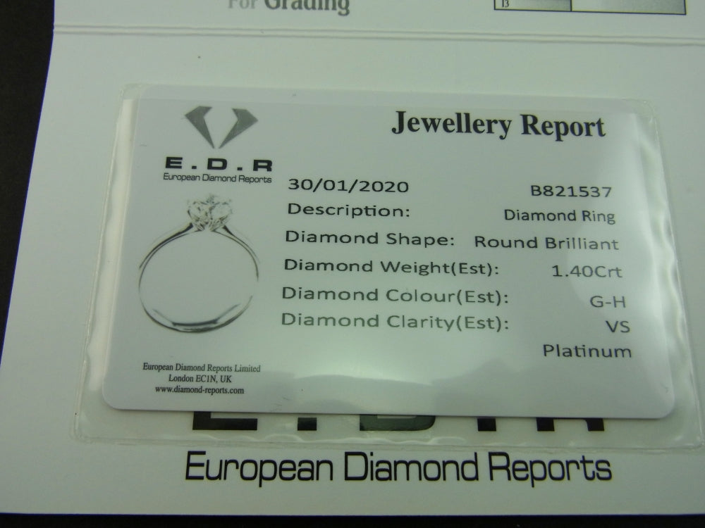 1.40 Carat Brilliant Cut Single Stone Platinum Ring