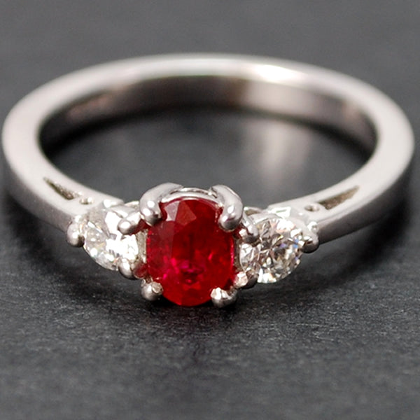 18ct White Gold 3 Stone Ruby and Diamond Ring