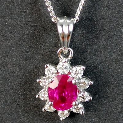 18ct White Gold Ruby and Diamond Flower Pendant