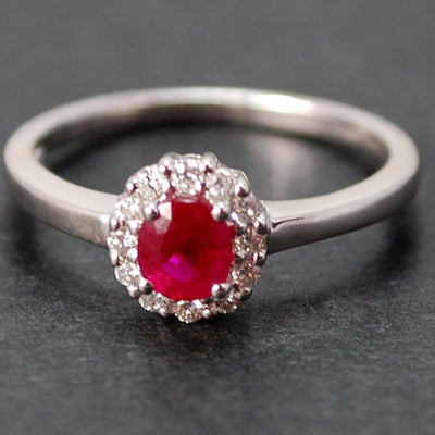 18ct White Gold Ruby and Diamond Cluster Ring