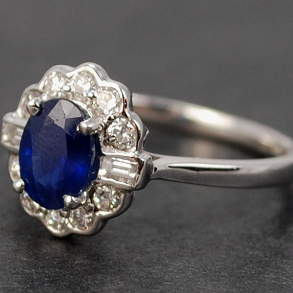 18ct White Gold Sapphire and Diamond Cluster Ring