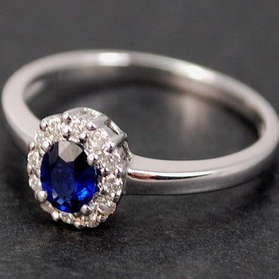 18ct White Gold Sapphire and Diamond Oval Cluster