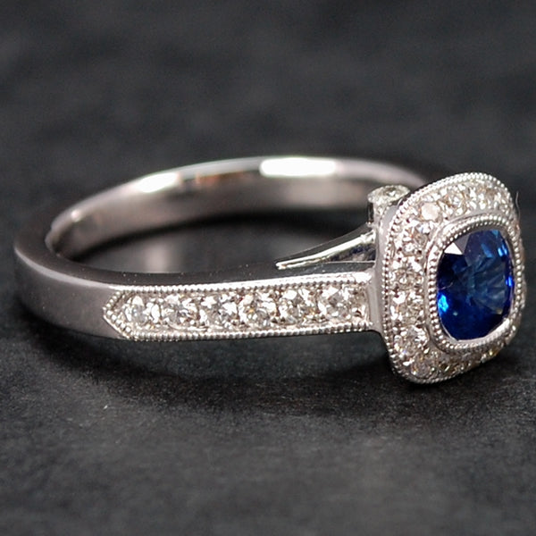 18ct White Gold Sapphire and Diamond Halo Ring