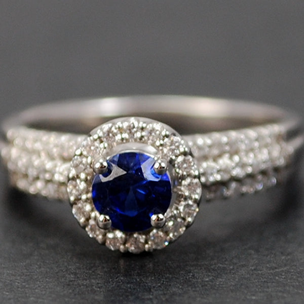 18ct White Gold Sapphire and Diamond Halo Cluster Ring