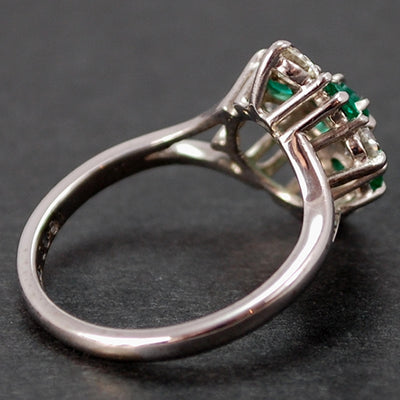 Vintage 18ct White Gold Emerald and Diamond Marquise Ring