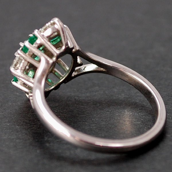 Vintage 18ct White Gold Emerald and Diamond Marquise Ring