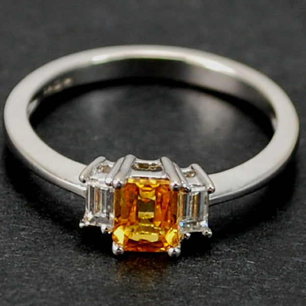 18ct White Gold Yellow Sapphire and Diamond 3 Stone Ring