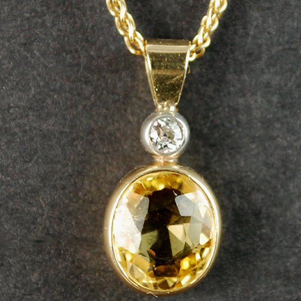 18ct Yellow Gold Yellow Sapphire and Diamond Pendant